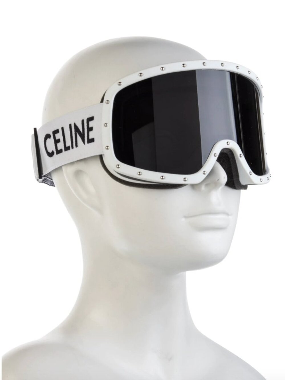 Celine Eyewear Logo Ski Goggles in White & Black Silver Studded Studs